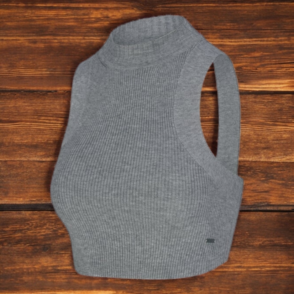 SAVAGE X FENTY TRES SOFT MOCK-NECK SWEATER CROP TOP HEATHER GREY SZ 2X